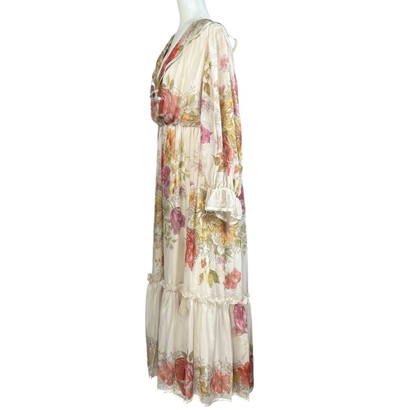 J Peterman Chiffon Ruffle Dress 12 Floral Feminine Tiered Empire Waist Romantic - Picture 4 of 15